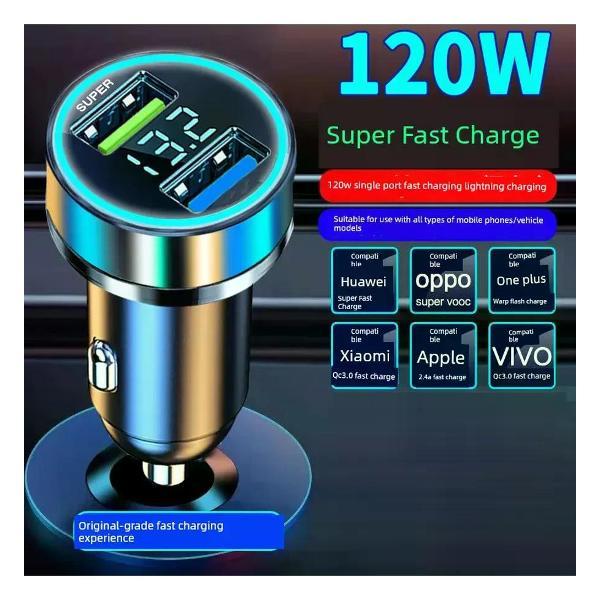 Изображение товара Автомобильное зарядное устройство 120Вт UNIMALL с 2 USB портами для смартфонов