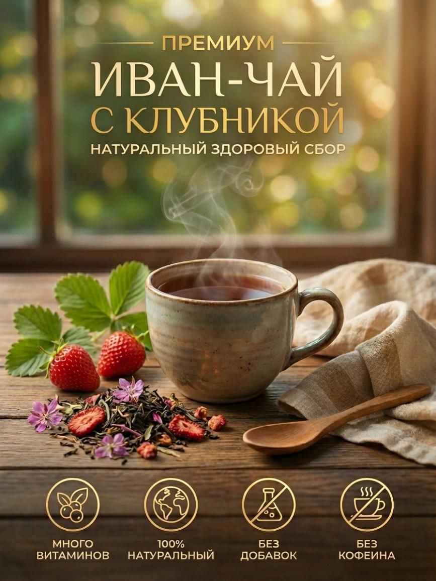 Изображение товара Травяной чай Иван Чайная Тайга с клубникой - натуральный и ароматный напиток