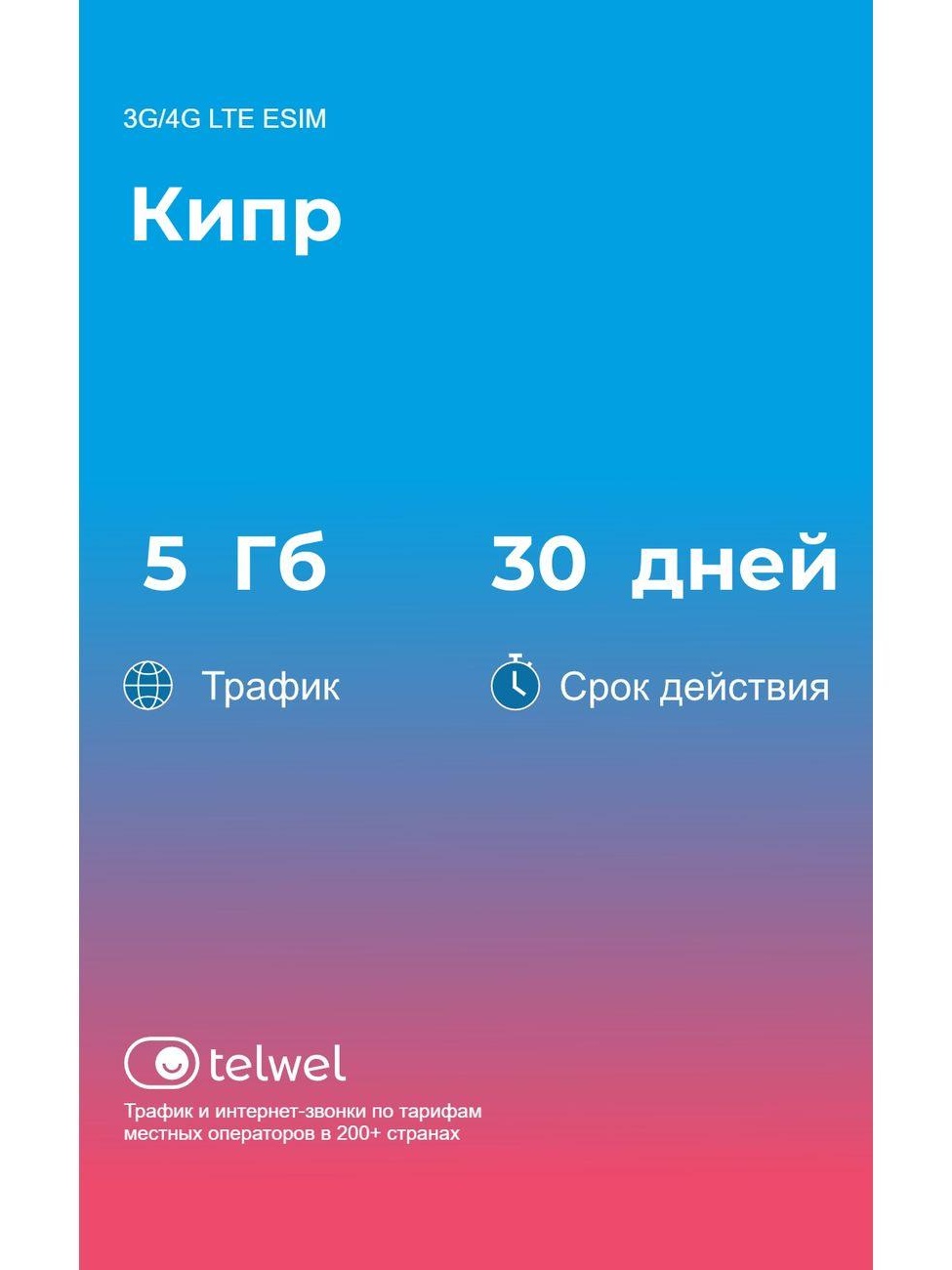 Изображение товара eSIM Telwel пакет Кипр 5Гб 30 дней
